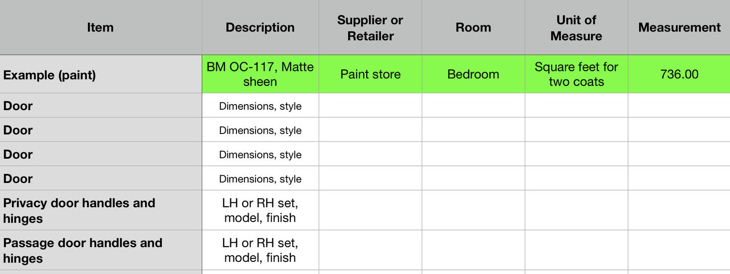 Renovation Budget Workbook (Apple Numbers format)